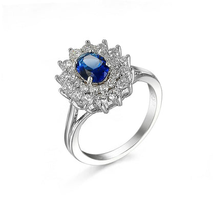Cubic Zirconia & Navy Crystal Flower Halo Ring-2
