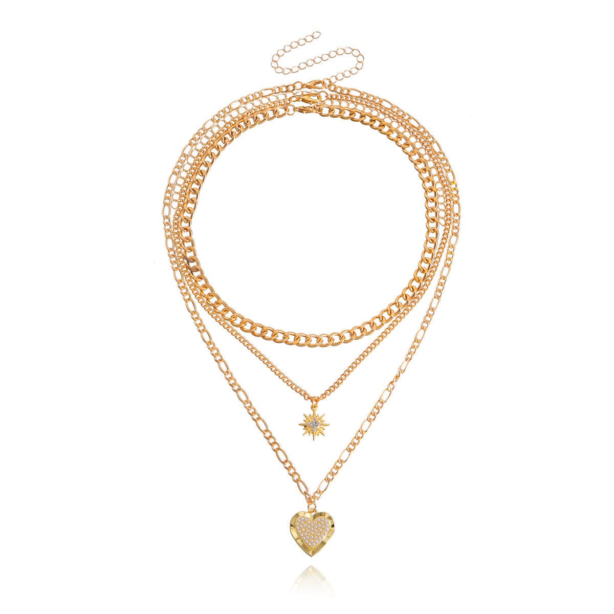 Pearl & Cubic Zirconia Star Heart Pendant Necklace - Set of Three