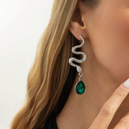 Crystal & Silvertone Textured Snake Dangle Earrings