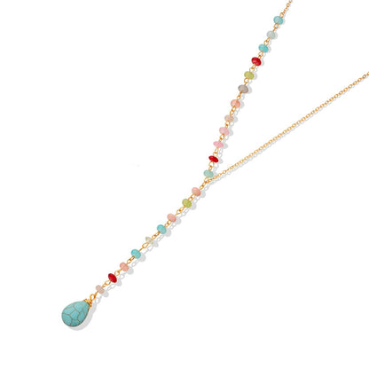 Turquoise & Multicolor Acrylic Goldtone Bead Drop Necklace