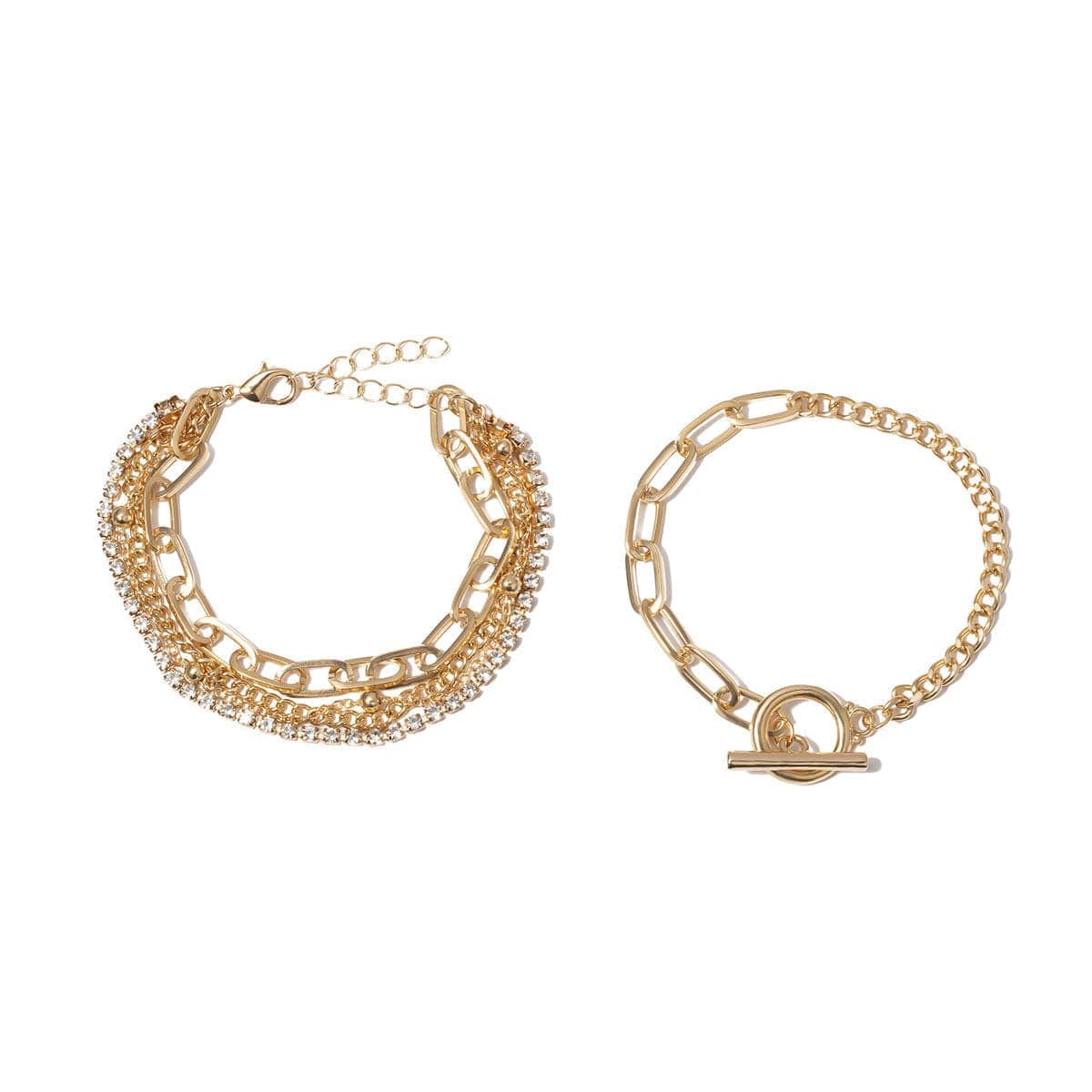 Cubic Zirconia & Goldtone Five-Piece Tennis Figaro Bracelet Set