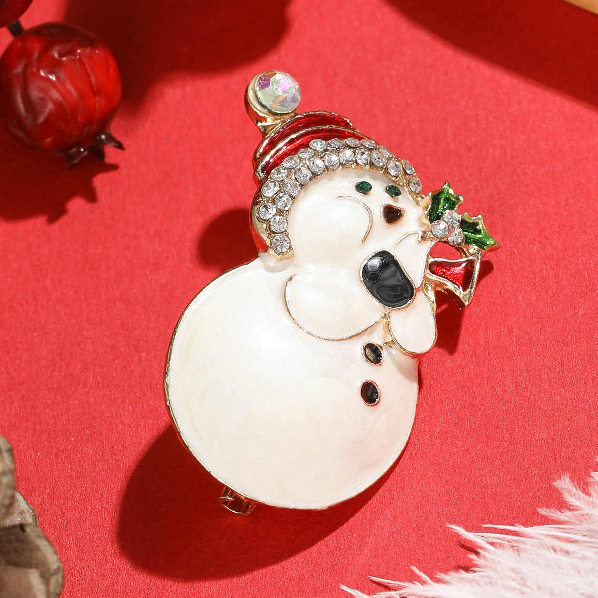 Cubic Zirconia & Goldtone Musical Snowman Brooch