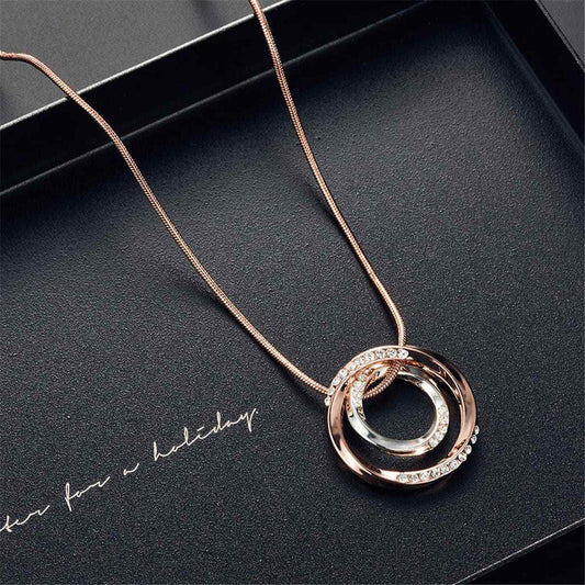 Two-Tone & Cubic Zirconia Double-Ring Pendant Necklace & Drop Earrings