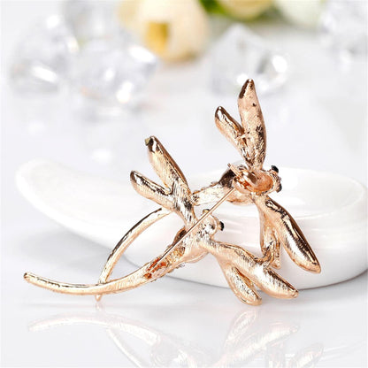 Pearl & Cubic Zirconia Enamel Goldtone Double-Dragonfly Brooch