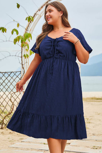 Tru High Waist Midi PLUS Dress - Blue / 1X - 14W-16W