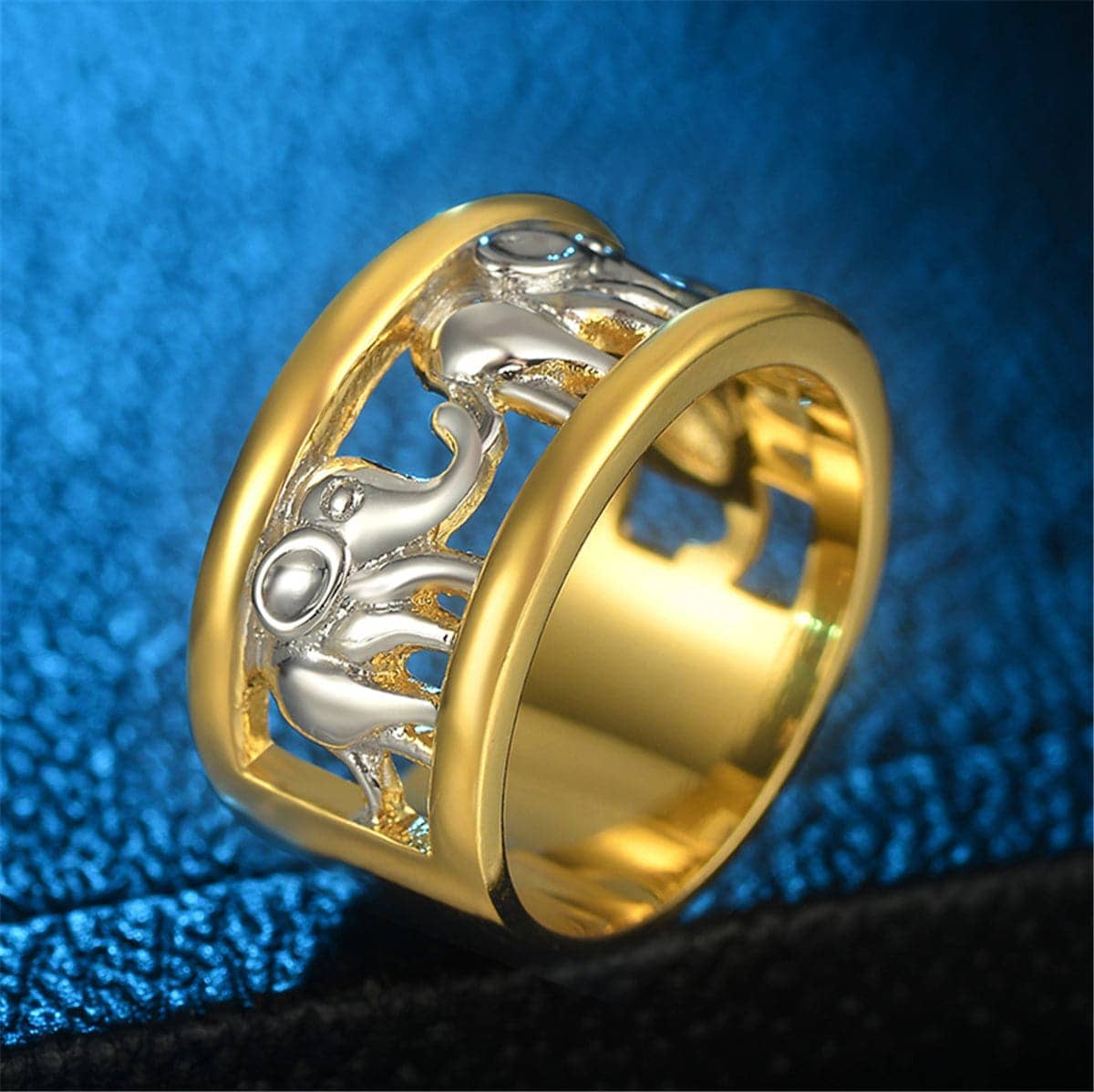 Silvertone & Goldtone Elephant Band Ring