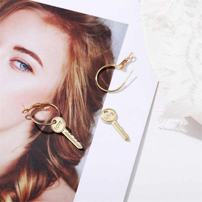 Goldtone 'Love' Key Drop Earrings