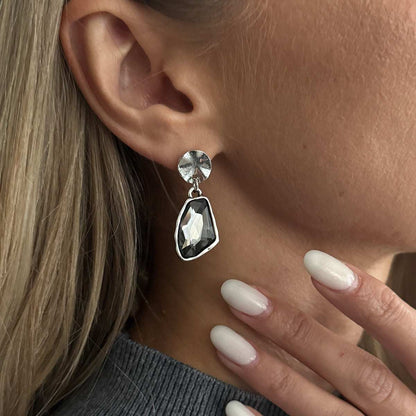 Gray Crystal & Silvertone Irregular Dangle Earring