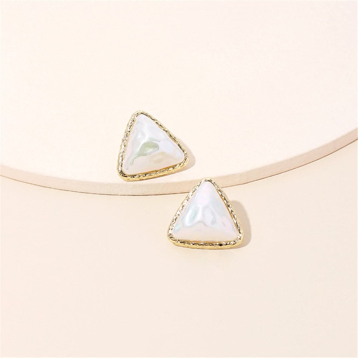Pearl & Goldtone Triangle Bezel Stud Earrings