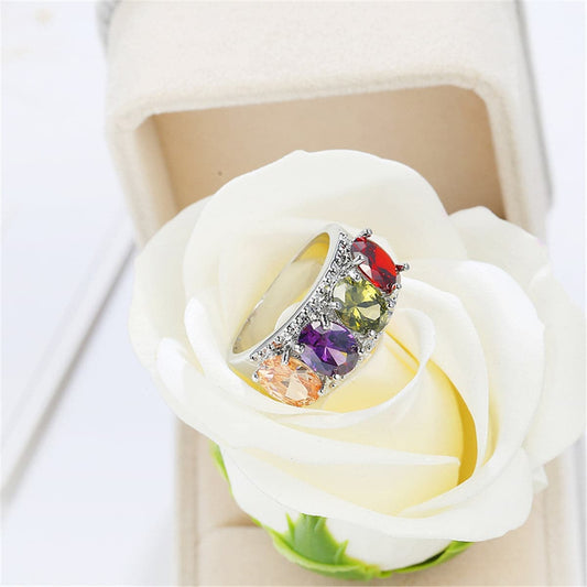 Red & Purple Crystal Oval-Cut Ring
