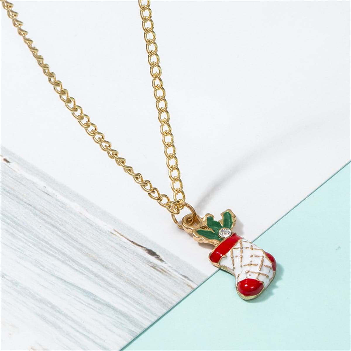 Cubic Zirconia & Goldtone Botany Stocking Necklace & Earrings