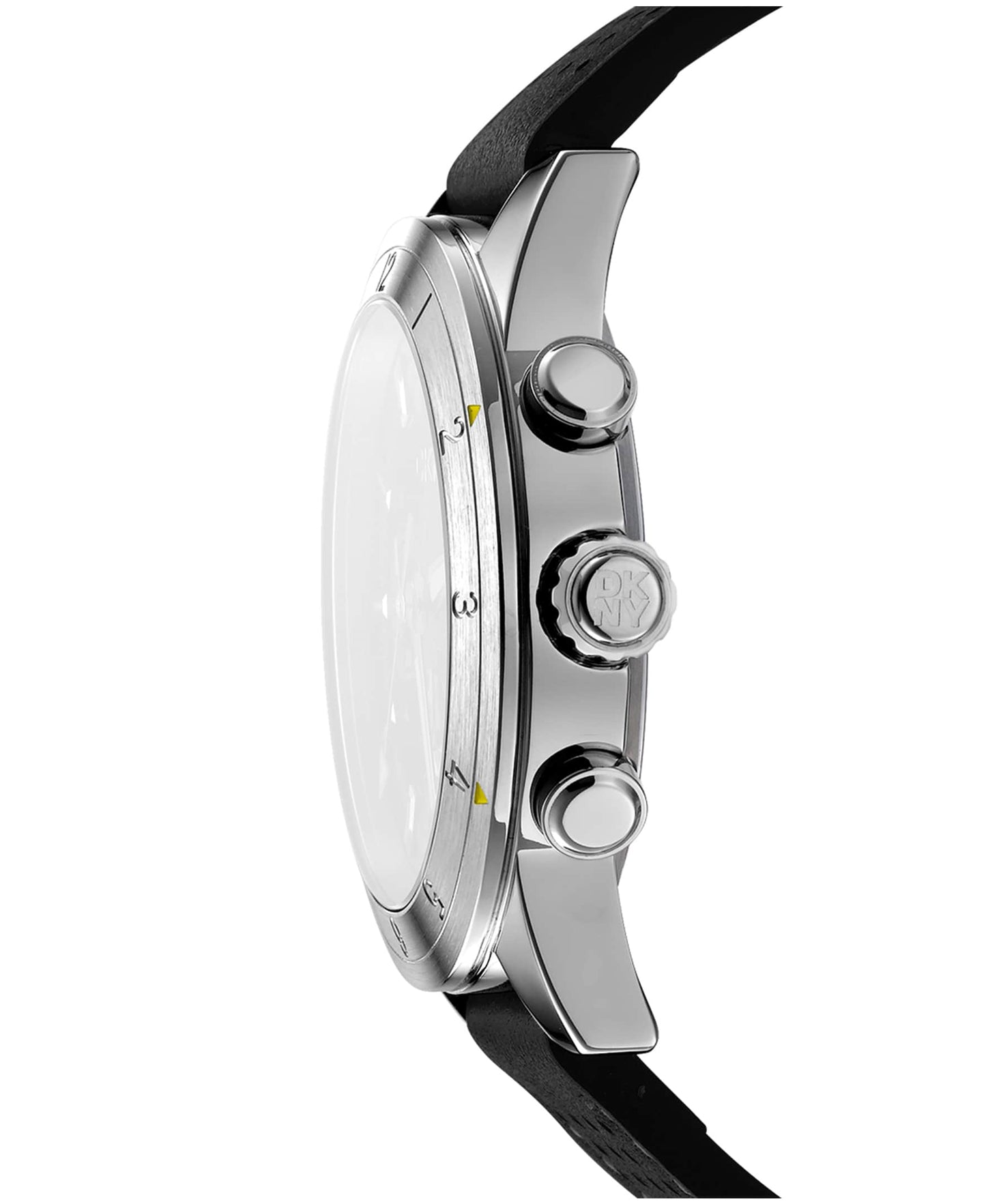 Dkny Men Watch, Silver Color Case, Black Dial, Black Leather Strap, Chronograph, 10 Atm