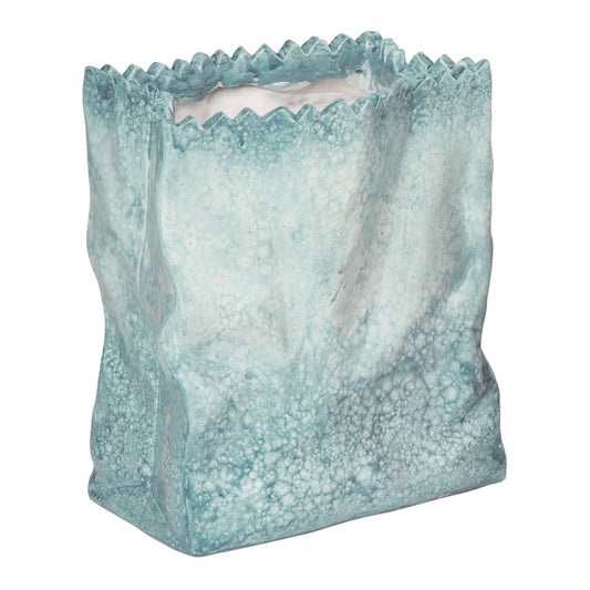 6.75 Inch Blue Spring Faux Paper Bag Planter Polyresin Decorative Planter for Home and Garden