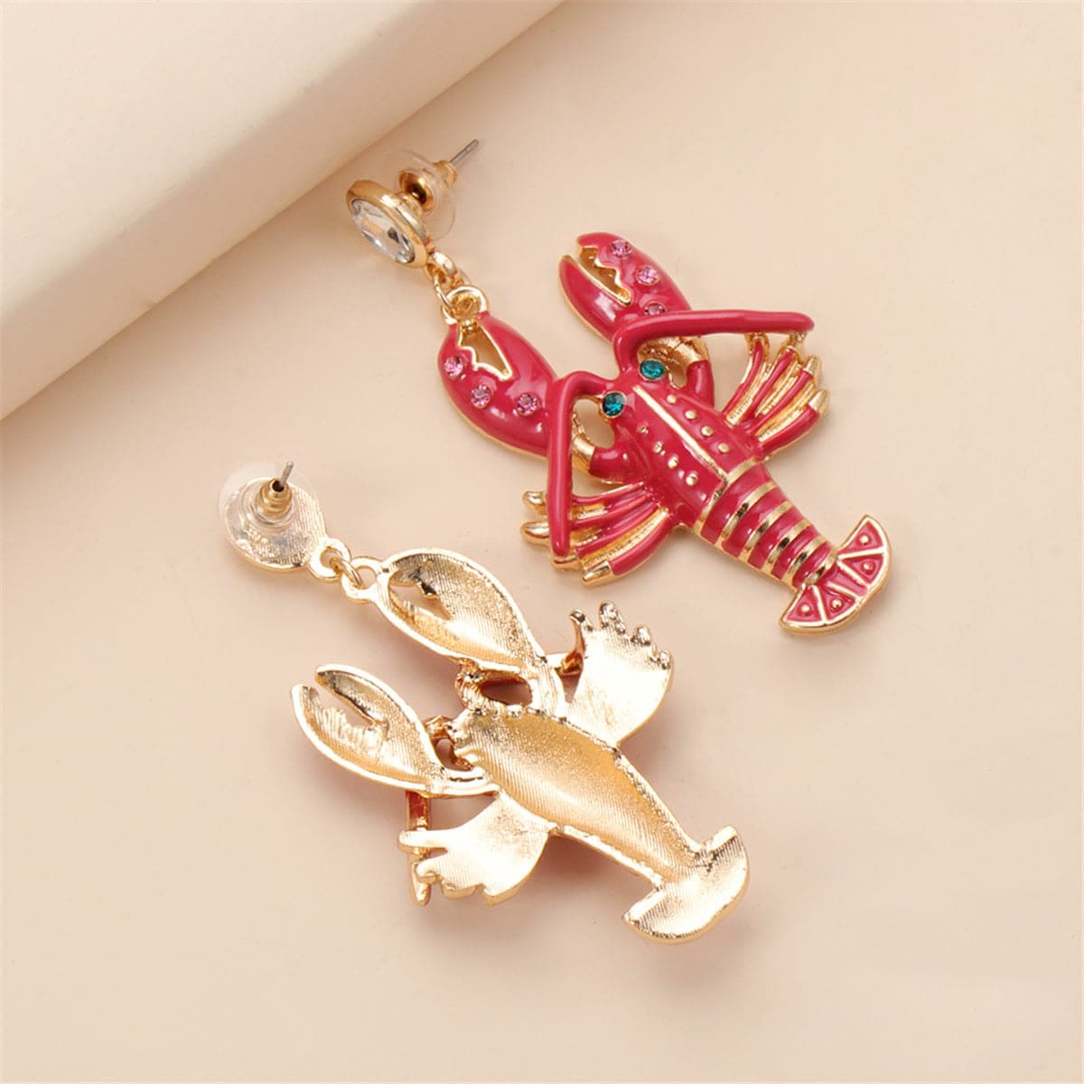 Cubic Zirconia & Enamel Goldtone Lobster Drop Earrings