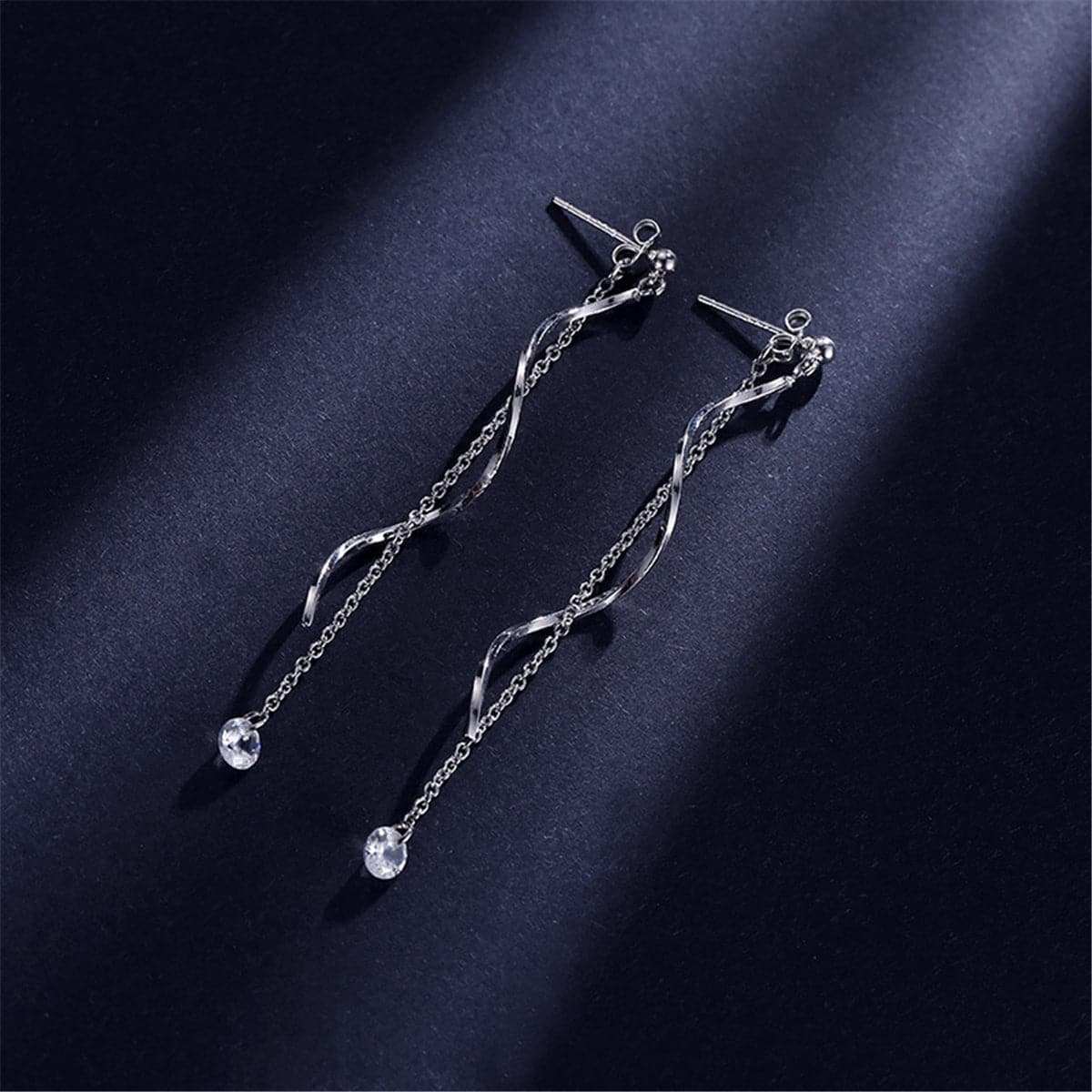 Crystal & Silvertone Twisted Tassel Drop Earrings