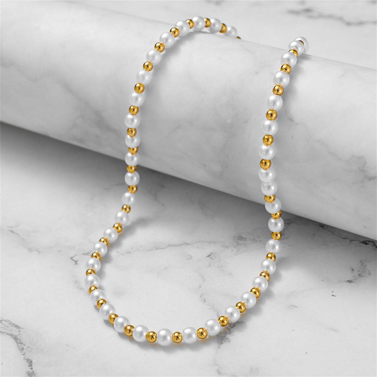 Pearl & Goldtone Station Beaded Necklace
