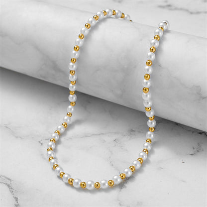 Pearl & Goldtone Station Beaded Necklace