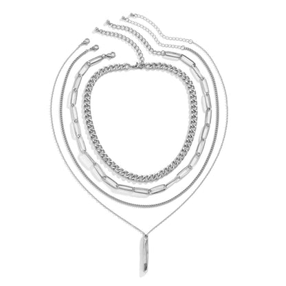 Silvertone Bar Pendant Necklace Set