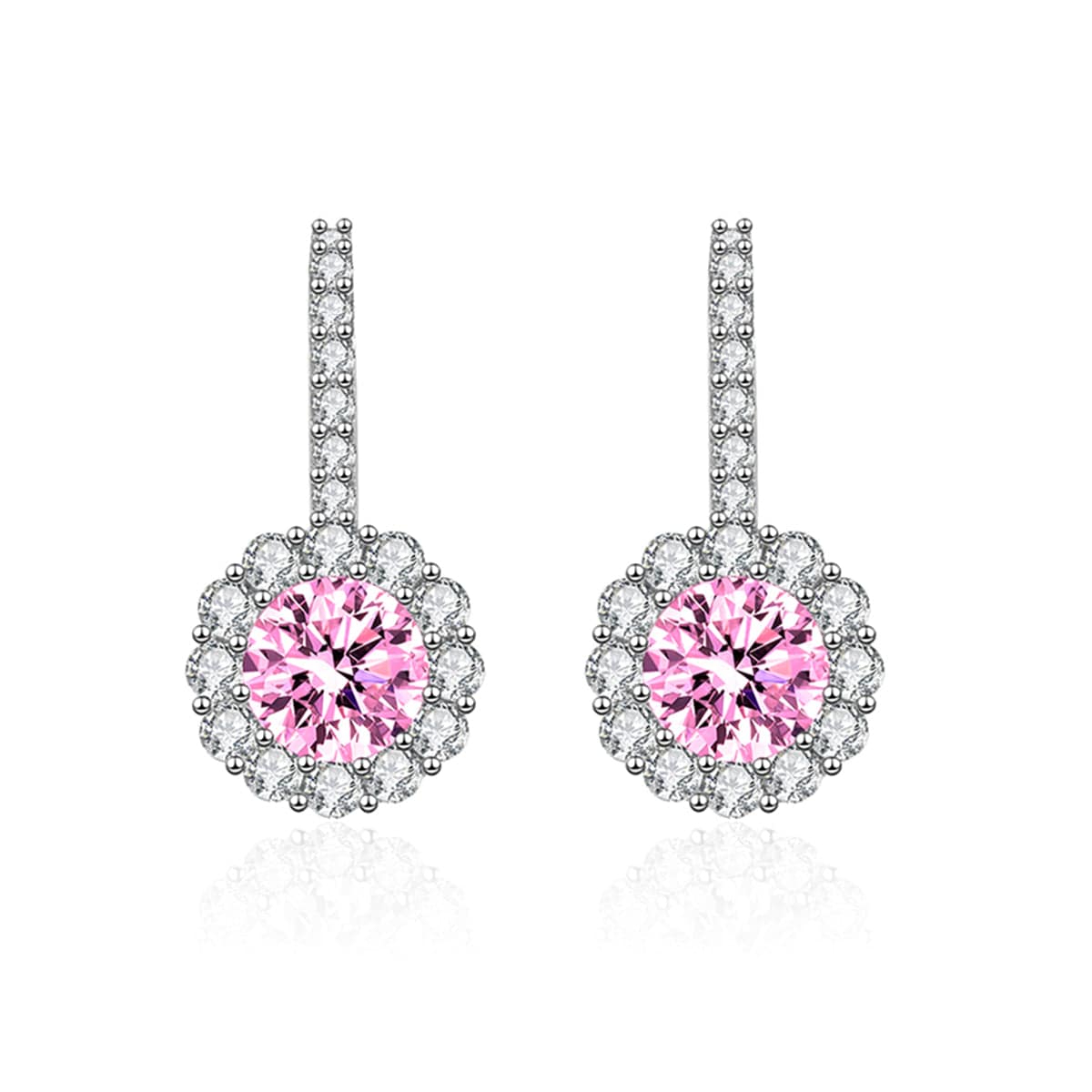 Pink Crystal & Cubic Zirconia Silvertone Round Dangle Earrings