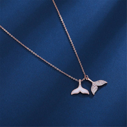 Cubic Zirconia & Whale Tail Pendant Necklace
