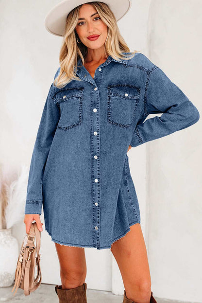 Takina Raw Hem Loose Shirt - Beau Blue / L - 12/14