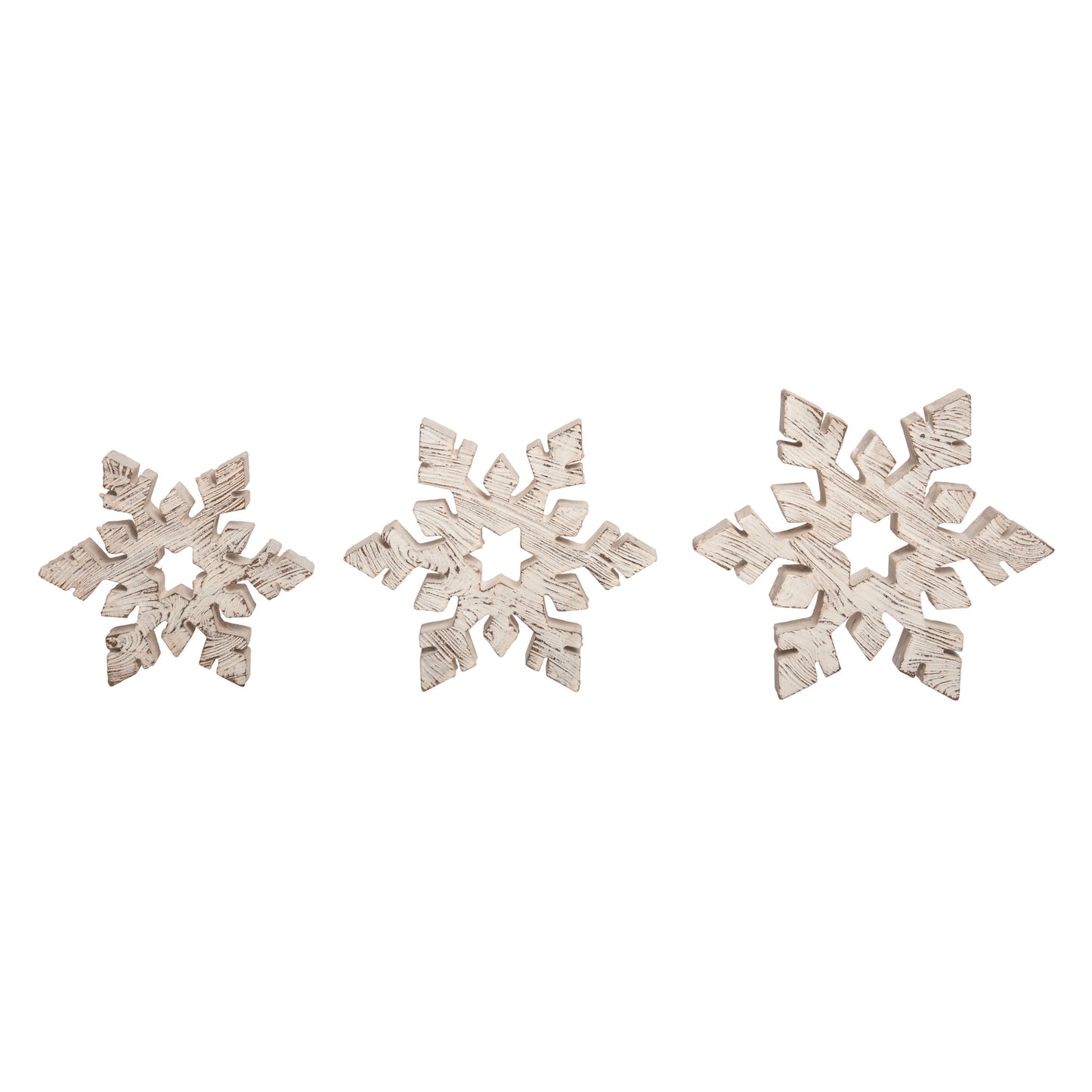 7.75 in White Christmas Rustic Snowflake Set of 3 Decorative Objects Polyresin Holiday Decor