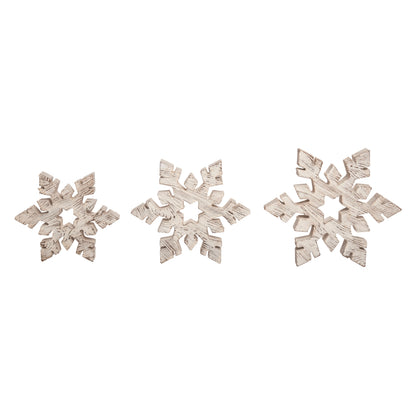 7.75 in White Christmas Rustic Snowflake Set of 3 Decorative Objects Polyresin Holiday Decor
