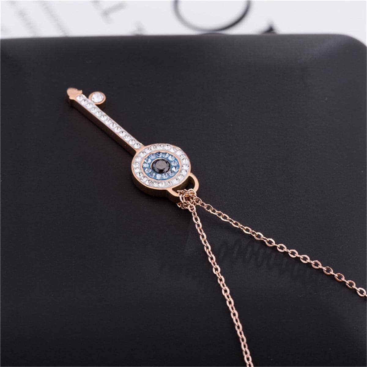Cubic Zirconia & Rose Goldtone Key Pendant Necklace