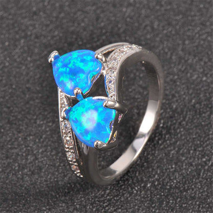 Blue Opal & Cubic Zirconia Double-Heart Ring-3