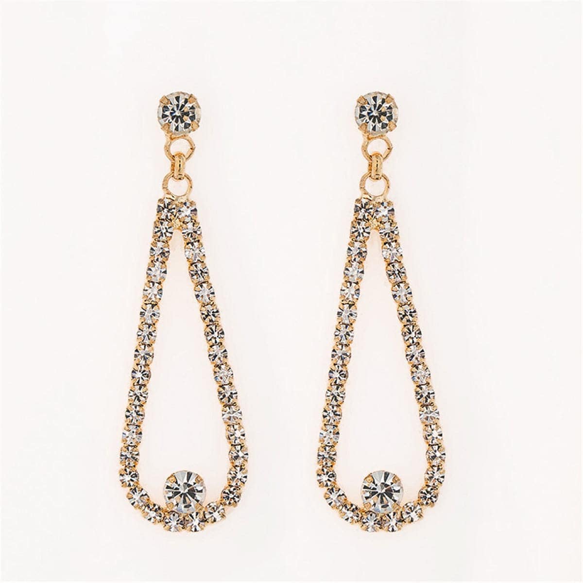 Cubic Zirconia & Goldtone Open Teardrop Earrings