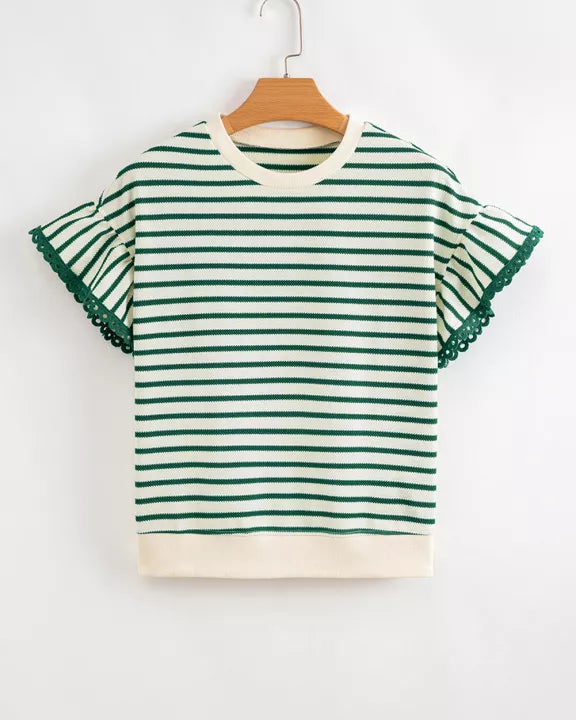 Threaded Pear Naya Scallop Lace Trim Ruffle Short Sleeves Top