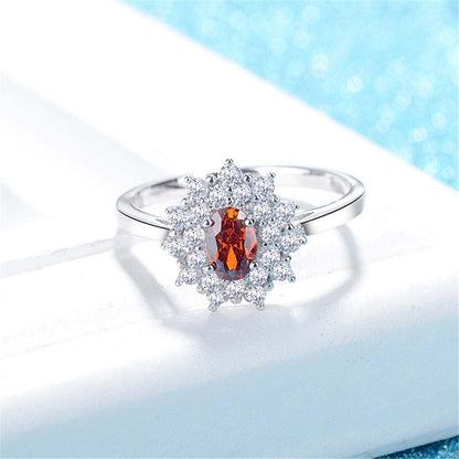 Red Crystal & Cubic Zirconia Floral Ring-2