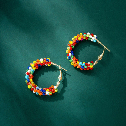 Multi-colored Howlite & Goldtone Beads Hoop Earrings