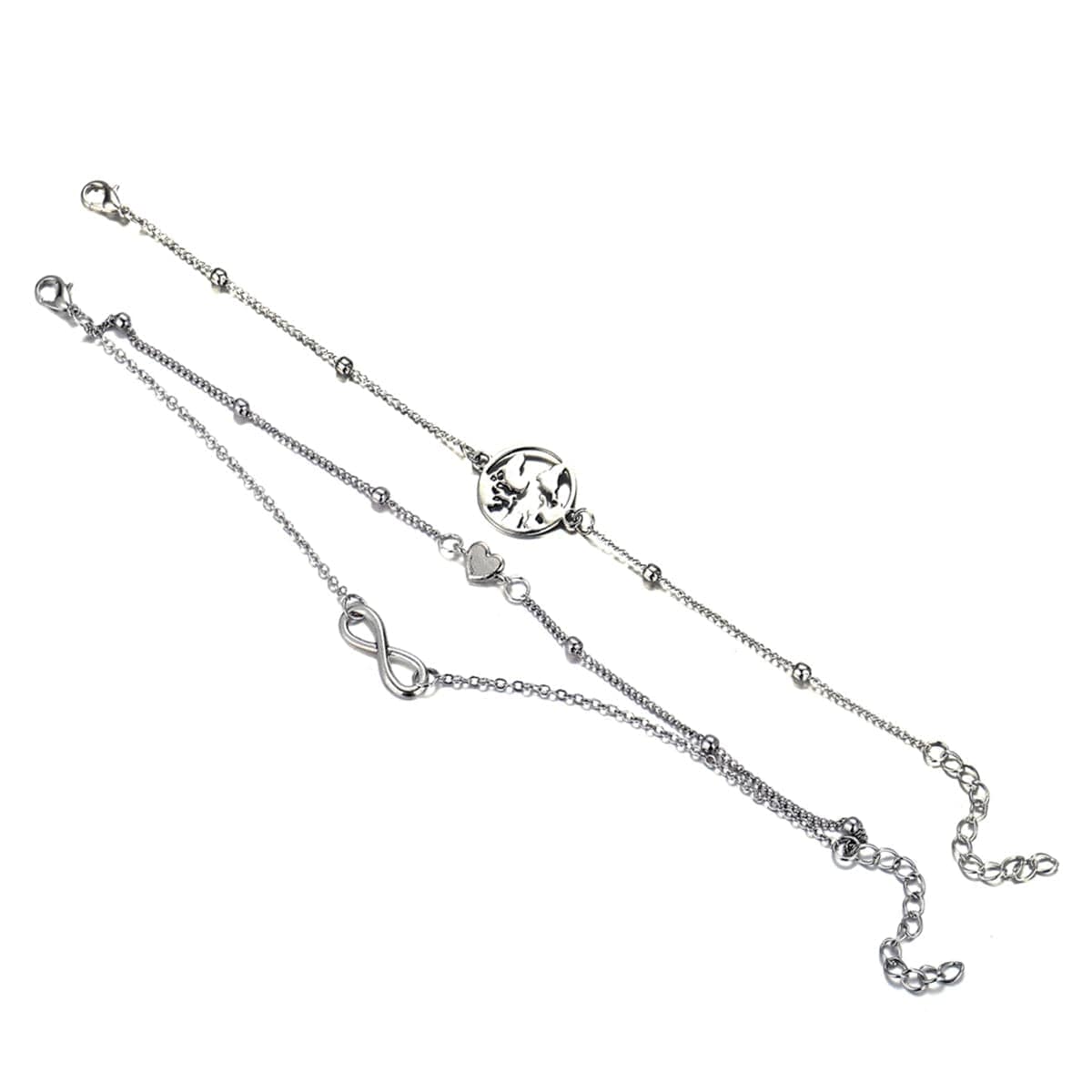 Silvertone Heart Infinity Anklet Set