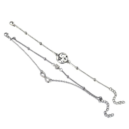 Silvertone Heart Infinity Anklet Set