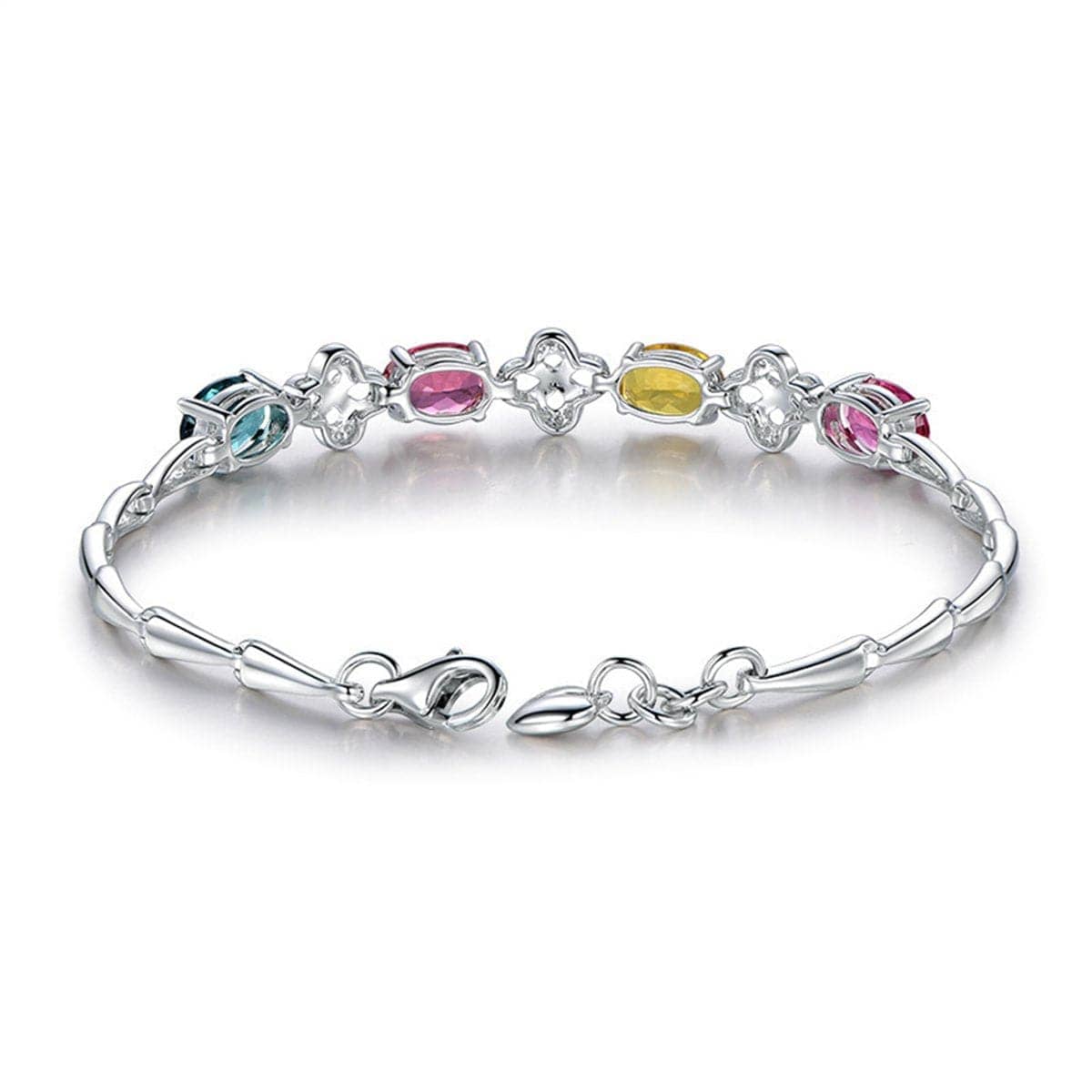 Blue Crystal & Silvertone Clover Charm Bracelet