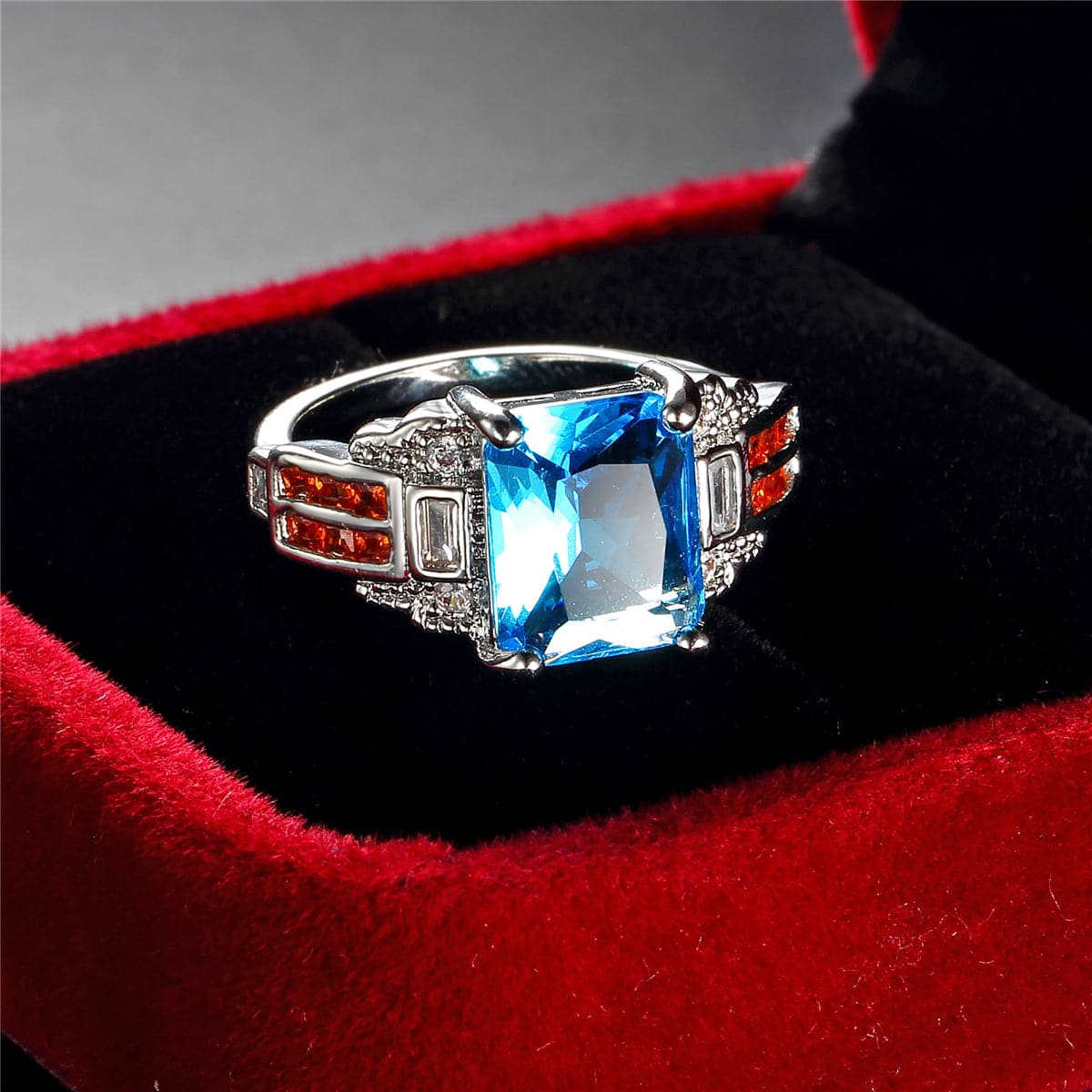 Sea Blue Crystal & Cubic Zirconia Geometric Ring-1