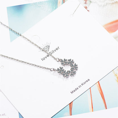 Cubic Zirconia & Silvertone Linking Flower Pendant Necklace