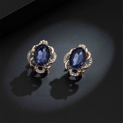 Blue & Rose Goldtone Oval Pendant Necklace & Stud Earrings