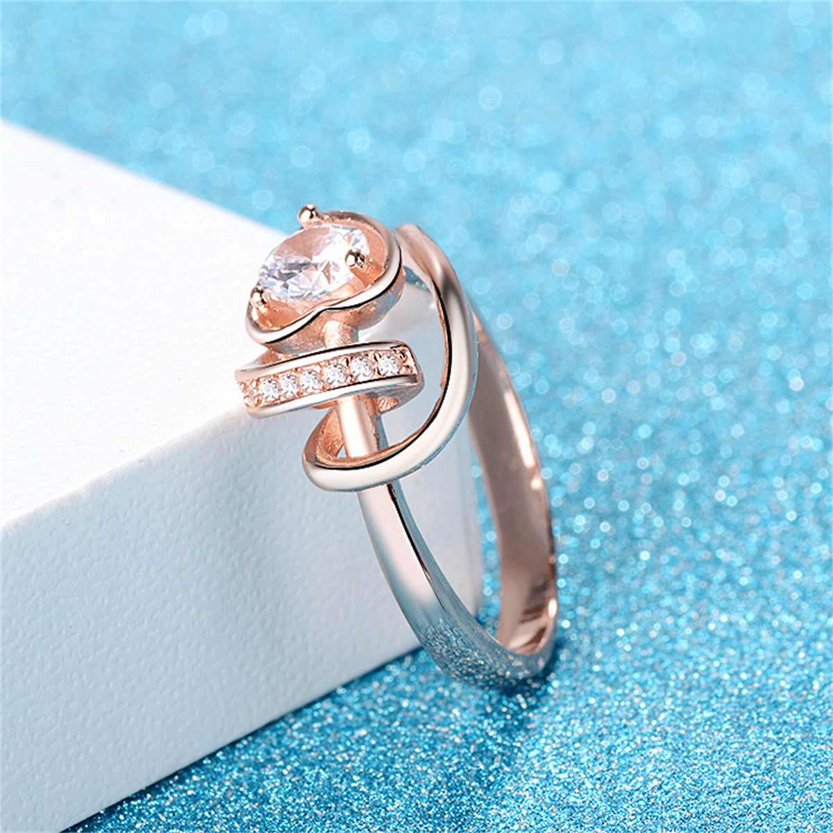 Clear Crystal & Cubic Zirconia Heart Rose Blossom Ring-3
