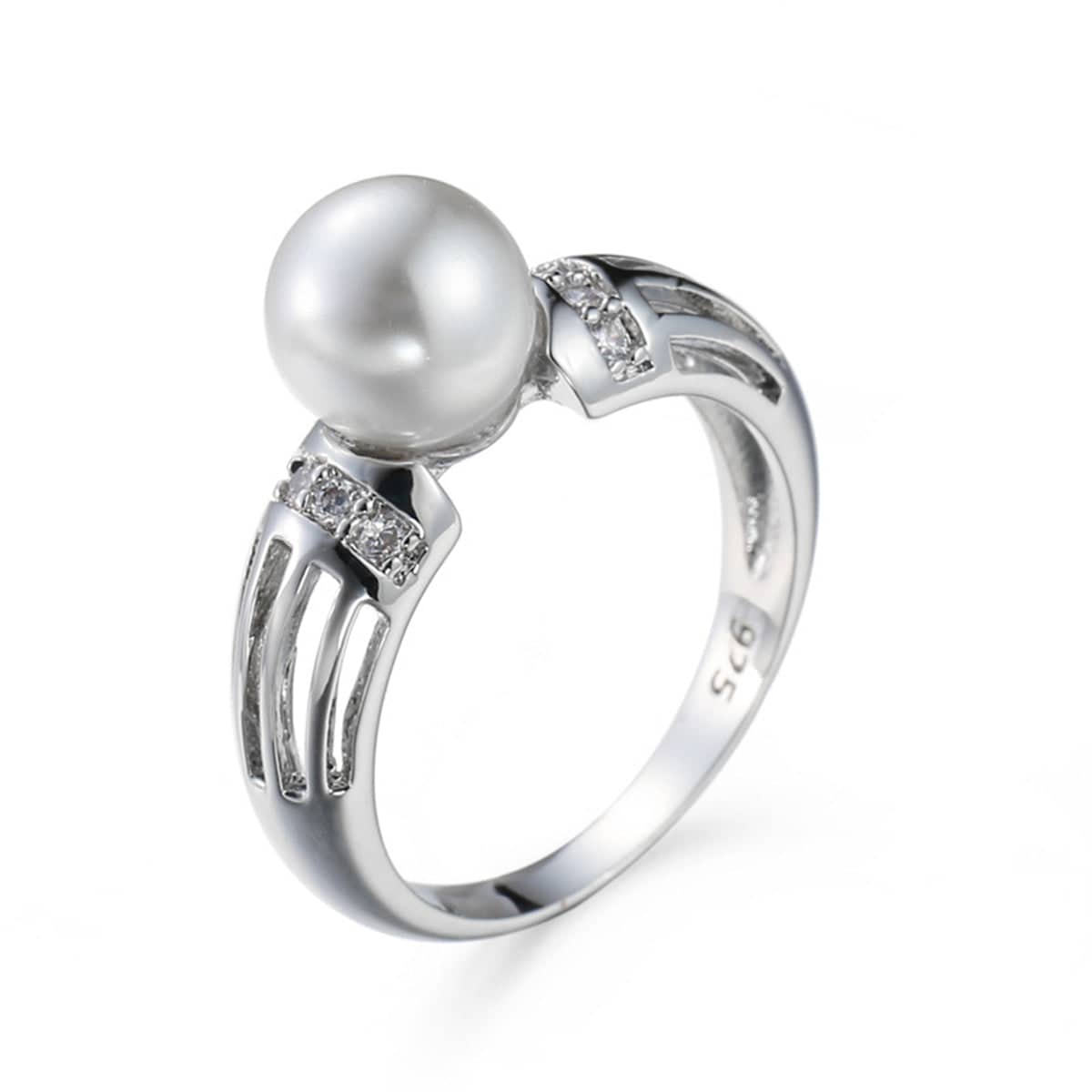 Pearl & Cubic Zirconia Silvertone Ring-3