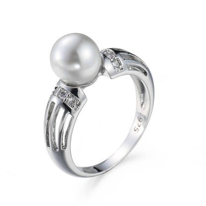 Pearl & Cubic Zirconia Silvertone Ring-3