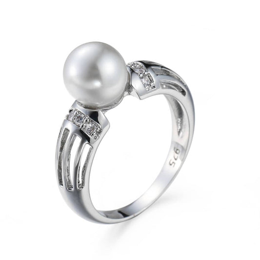 Pearl & Cubic Zirconia Silvertone Ring
