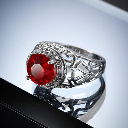 Red Crystal & Silvertone Filigree Cocktail Ring-1