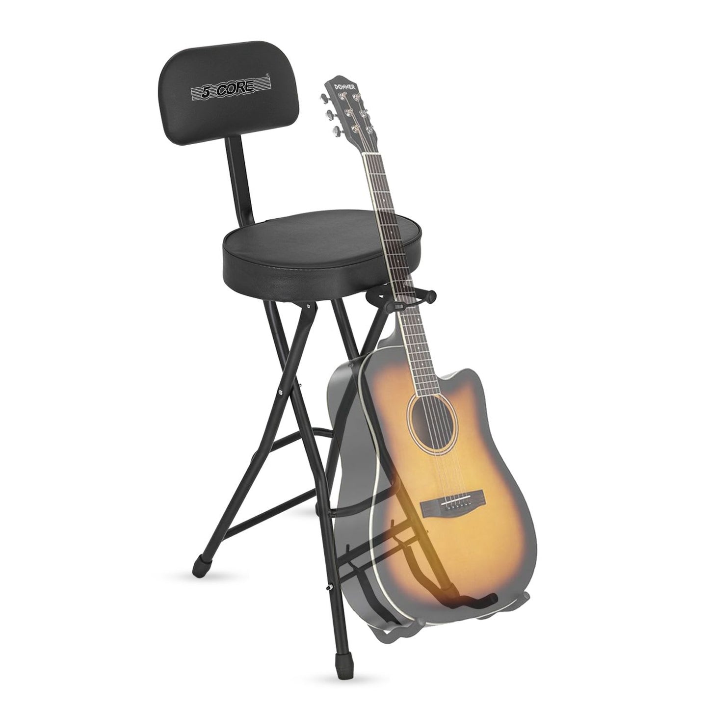 5 Core Guitar Stool Adjustable Backrest Piano Chair 3.15" Padded Seat Music Stand - Black