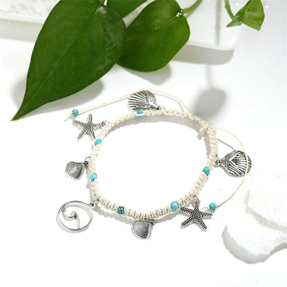 Turquoise & Silvertone Ocean Lives Charm Anklet