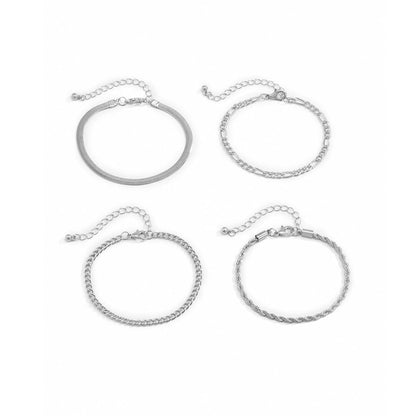 Silvertone Figaro Chain Bracelet Set