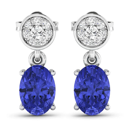 1.50 Ct Oval Violet Tanzanite & Diamond Prong 14K White Gold Dangle Earrings