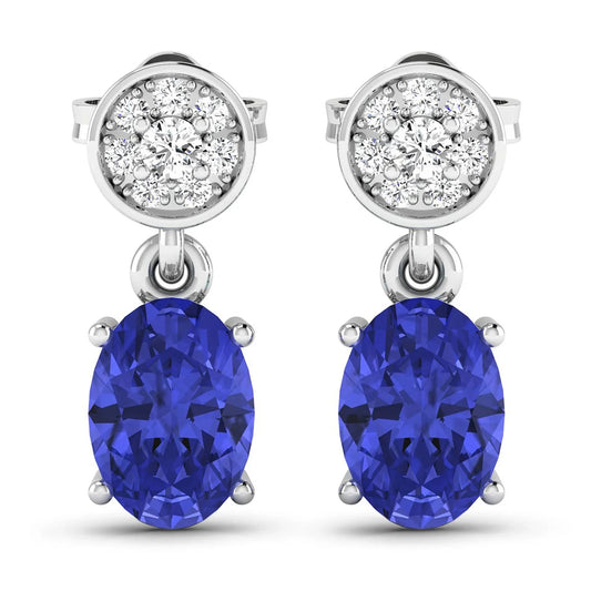 1.50 Ct Oval Violet Tanzanite & Diamond Prong 14K White Gold Dangle Earrings