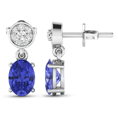 1.50 Ct Oval Violet Tanzanite & Diamond Prong 14K White Gold Dangle Earrings